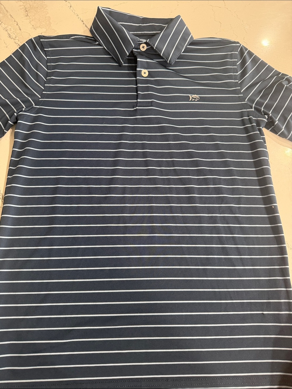 Southern Tide Logo Navy light blue Striped Polo size 12-14